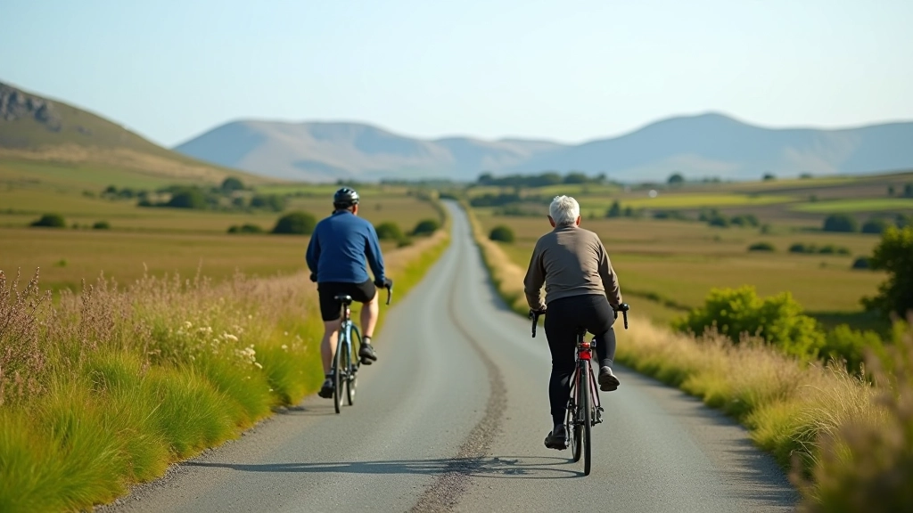 Burren countryside landscape with limestone terrain, wildflowers, and quiet country roads ideal for gentle cycling