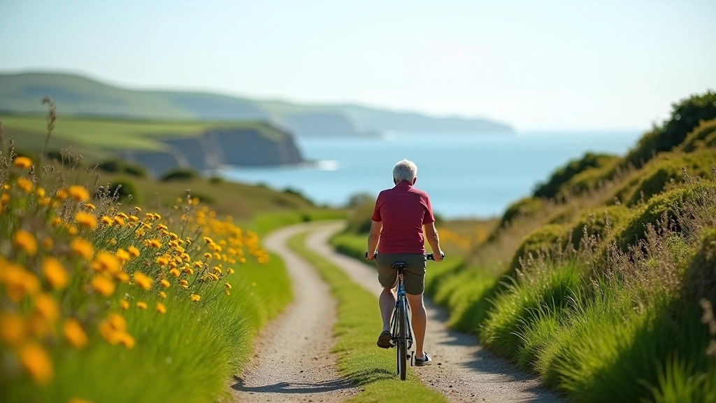 Waterford Greenway coastal cycling route with sea views and vegetation alongside the path